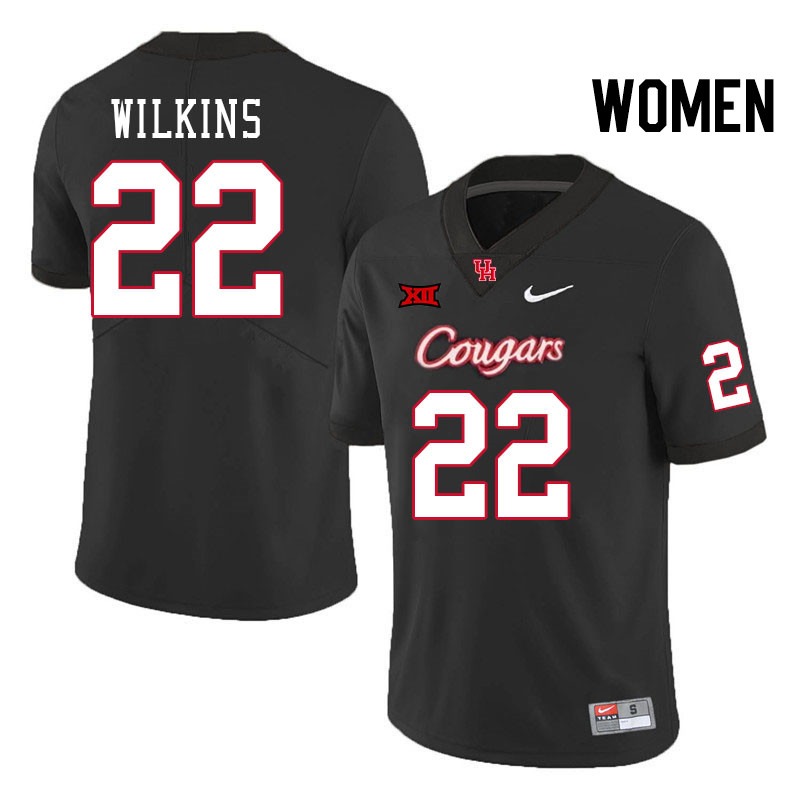 Women #22 Laine Wilkins Houston Cougars Big 12 XII College Football Jerseys Stitched-Black - Click Image to Close